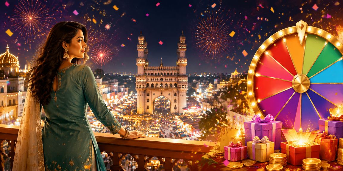 Hyderabad Charminar viewed with casino and roulette theme