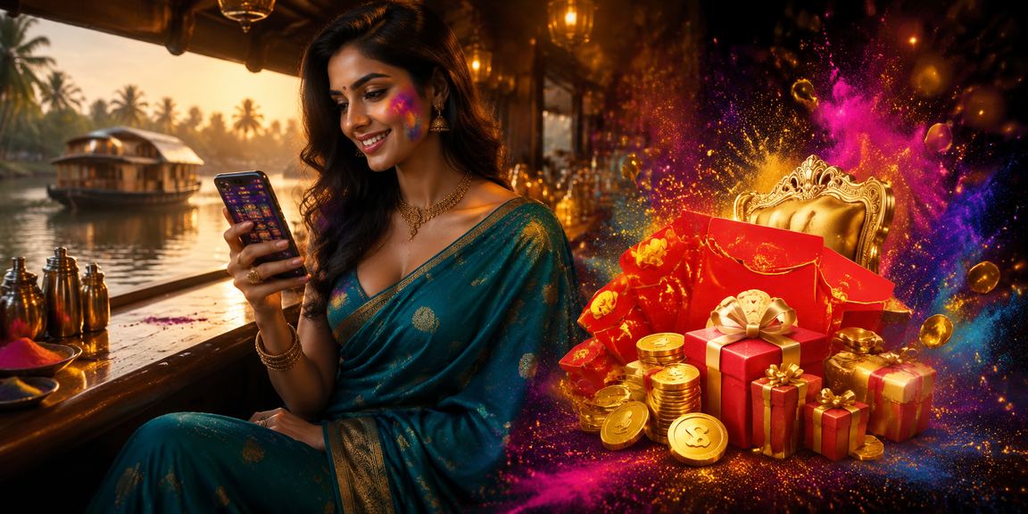 User placing sports bets on mobile device near Kerala backwaters
